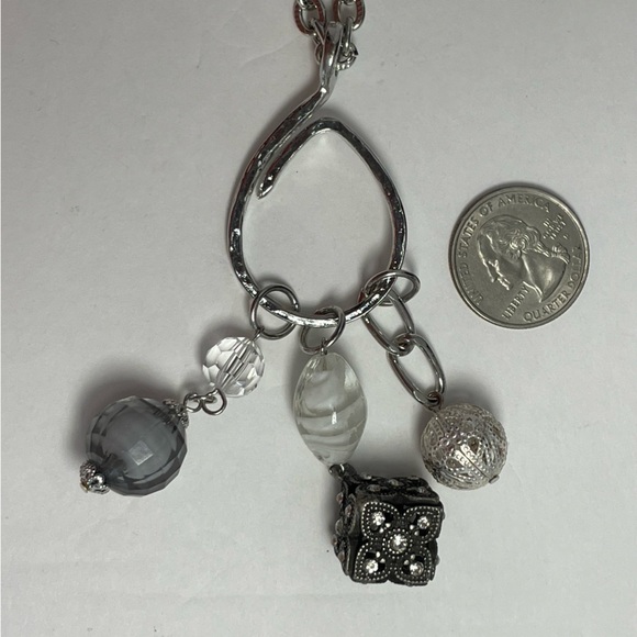 Silver tone charm necklace with round and square charms - Picture 2 of 4